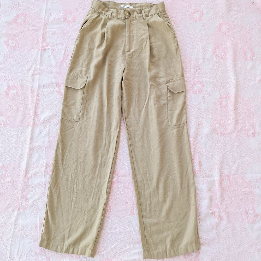 Khaki Cargo Pants Women's Size 8 Straight Leg High Rise Pleated Trousers Utility
